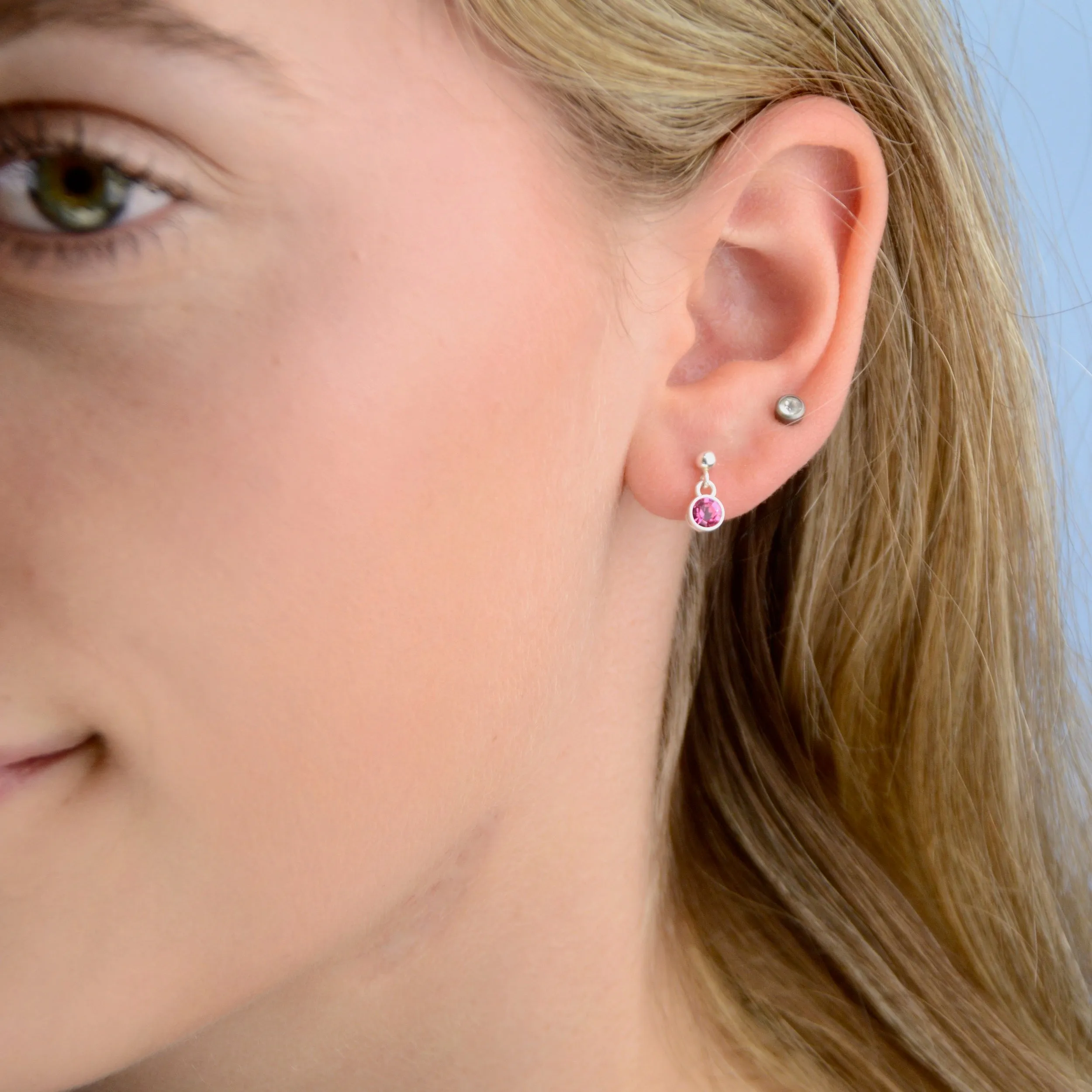 Sterling Silver Birthstone Dangle Stud Earrings