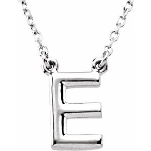 Sterling Silver Block Initial E 16" Necklace