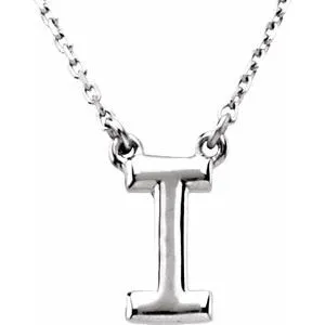 Sterling Silver Block Initial I 16" Necklace