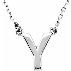 Sterling Silver Block Initial Y 16" Necklace