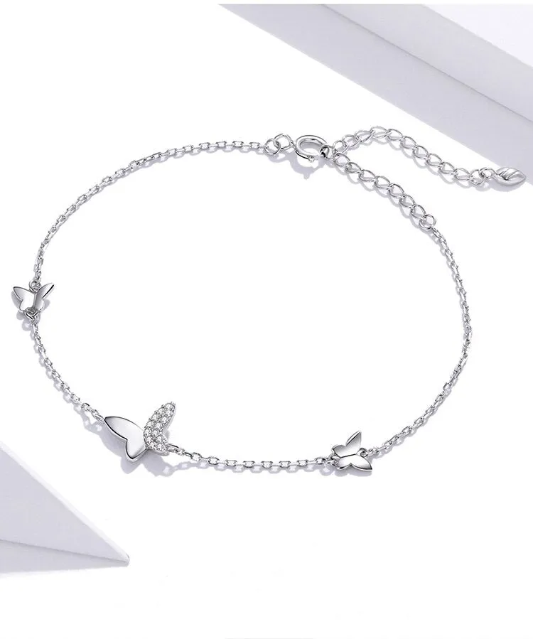 Sterling Silver Butterflies Crystal Bracelet