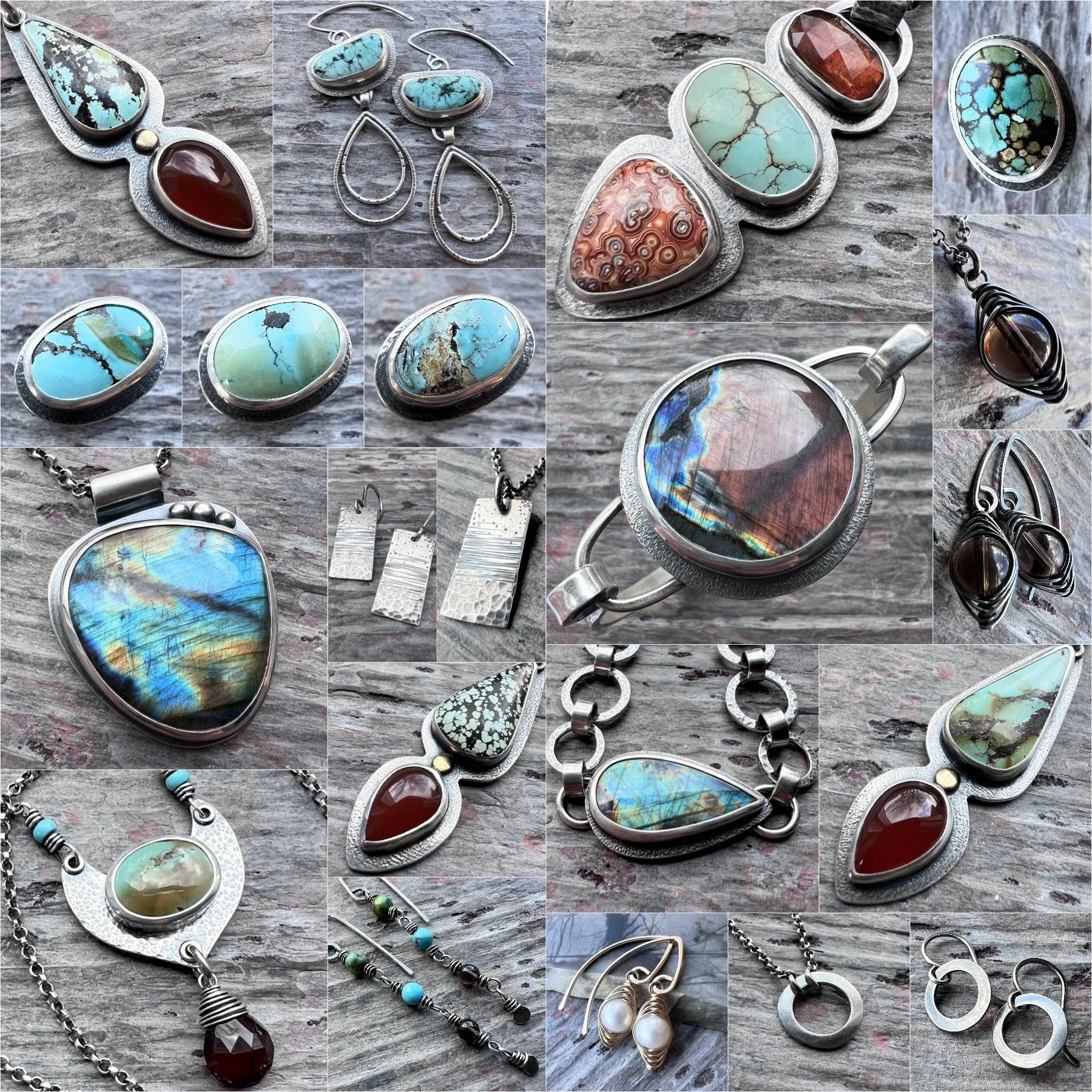 Sterling Silver Chrysocolla Earrings | Natural Stone and Teardrop Dangle Earrings