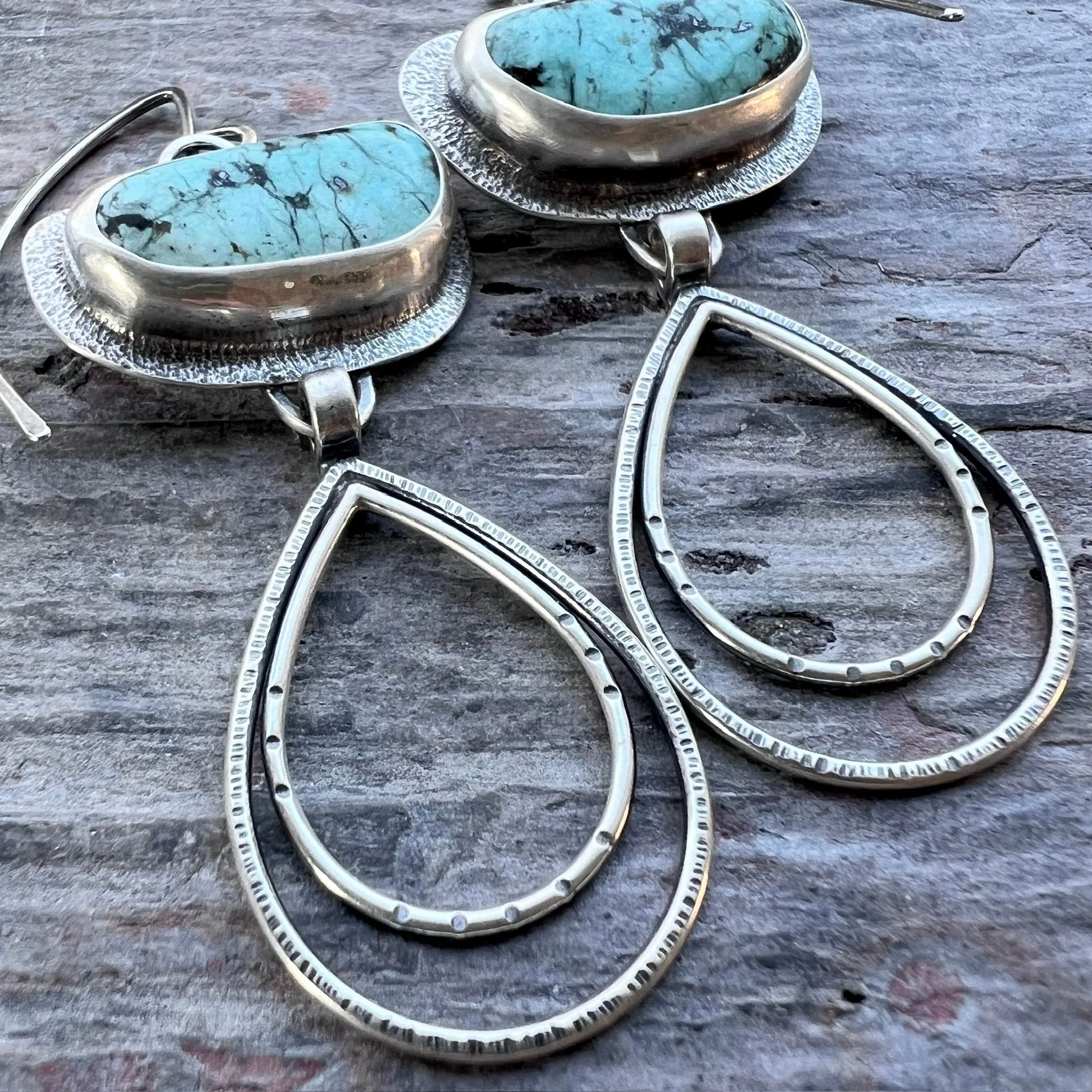 Sterling Silver Chrysocolla Earrings | Natural Stone and Teardrop Dangle Earrings