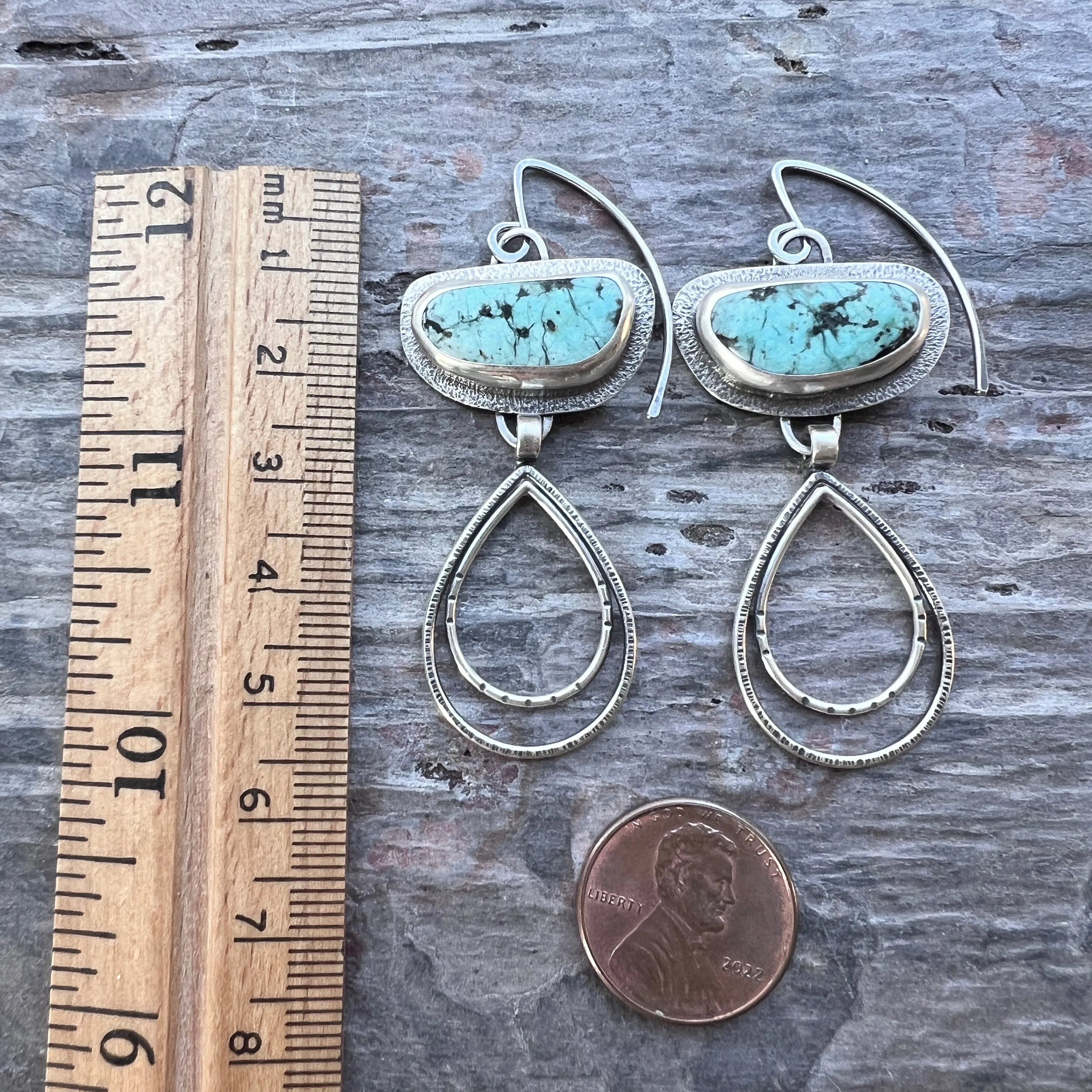 Sterling Silver Chrysocolla Earrings | Natural Stone and Teardrop Dangle Earrings