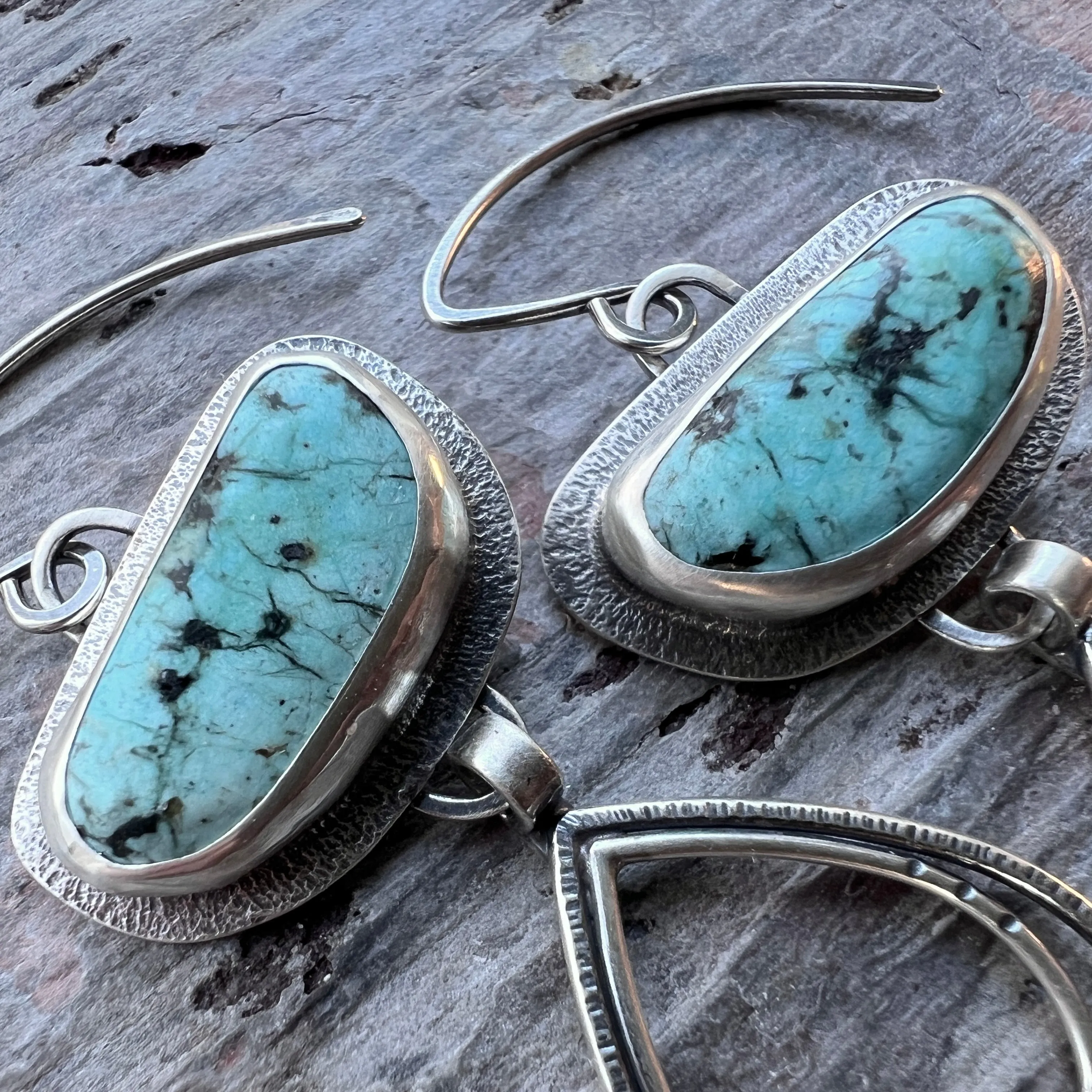 Sterling Silver Chrysocolla Earrings | Natural Stone and Teardrop Dangle Earrings