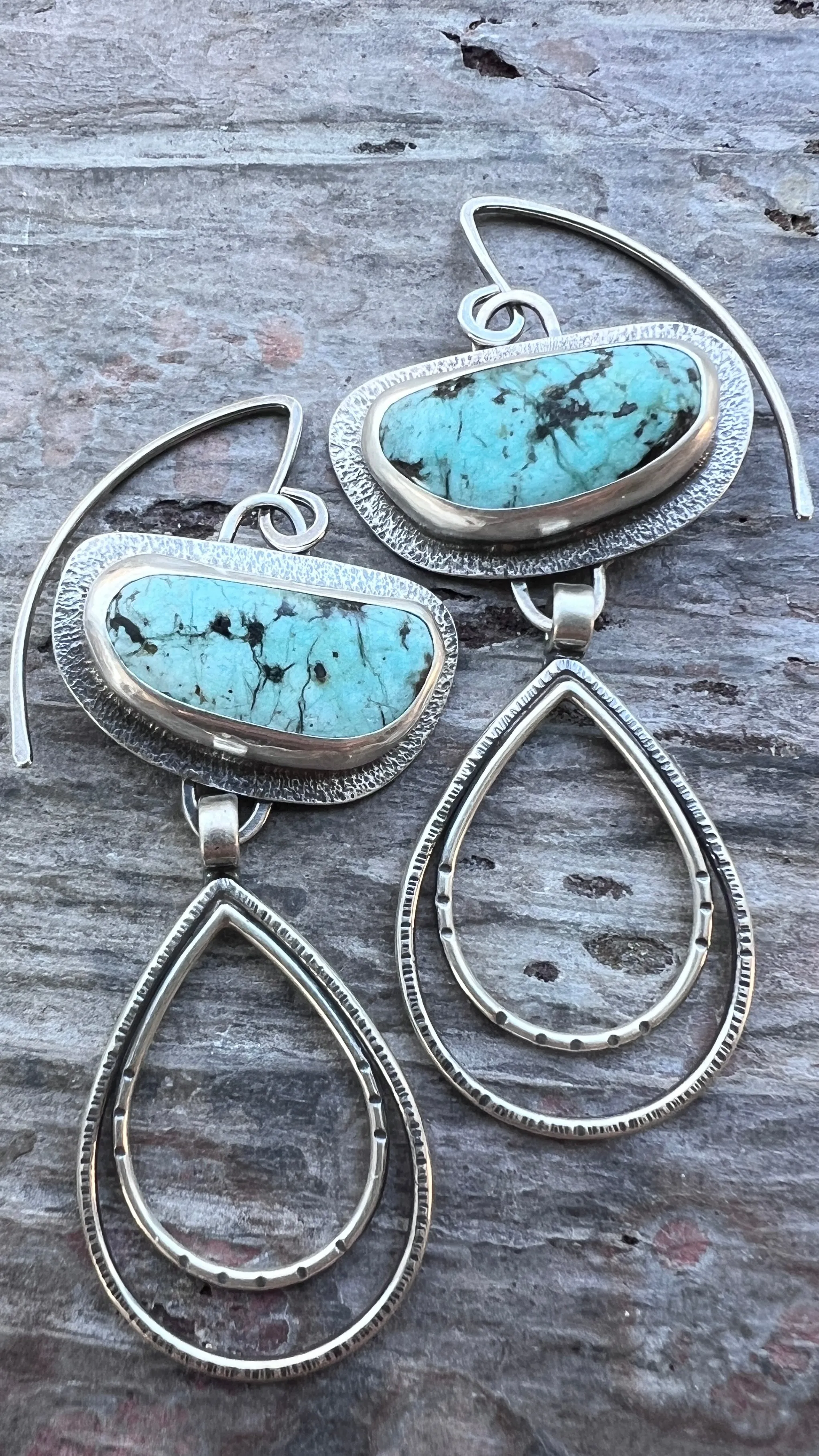 Sterling Silver Chrysocolla Earrings | Natural Stone and Teardrop Dangle Earrings