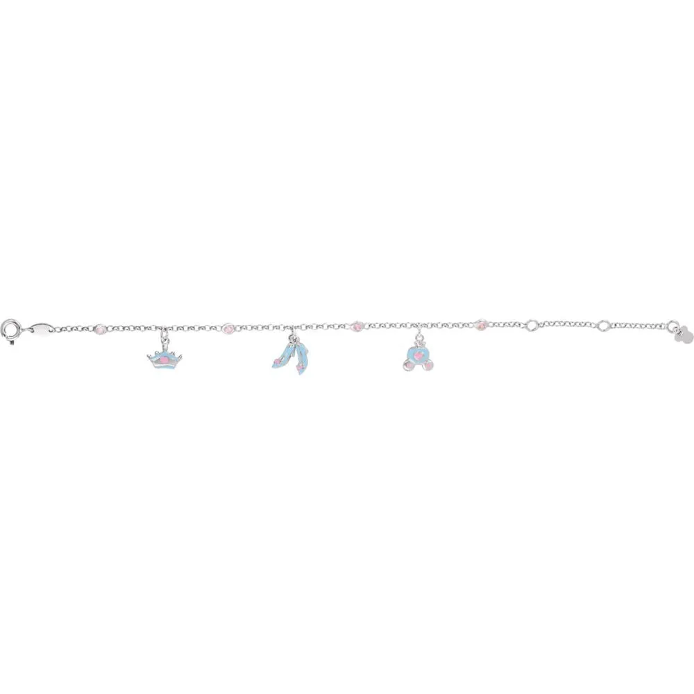 Sterling Silver Cinderella Enamel & Pink Cubic Zirconia 5.5-7.5" Bracelet