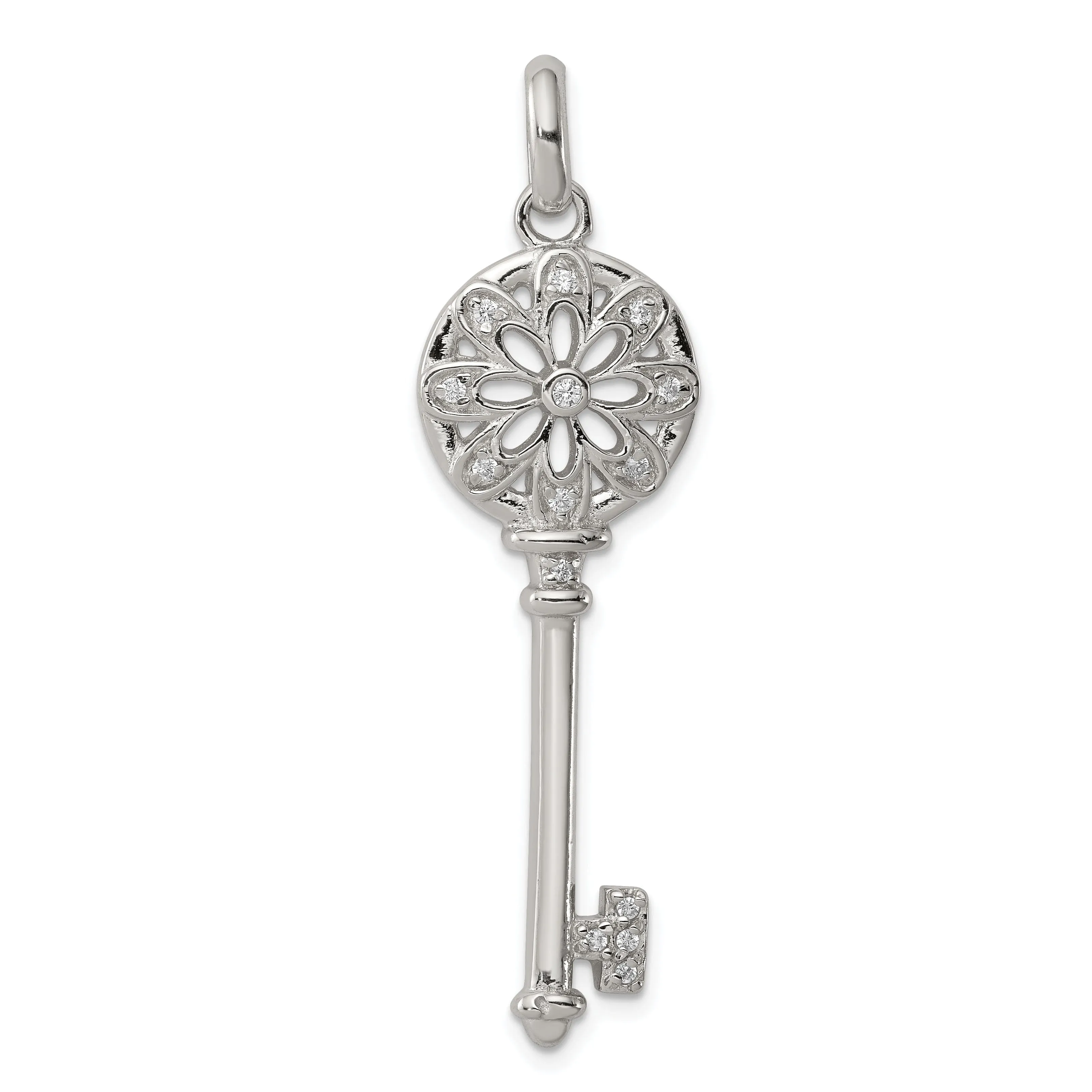 Sterling Silver Cubic Zirconia Key Pendant
