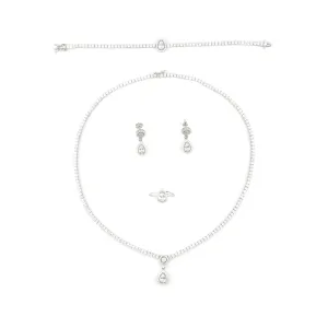 Sterling Silver Cubic Zirconia Necklace, Earrings, Bracelet and Ring Set