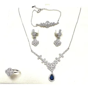 Sterling Silver Cubic Zirconia Necklace, Earrings, Ring and Bracelet Set