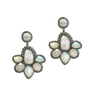 Sterling Silver Diamond & Opal Earrings