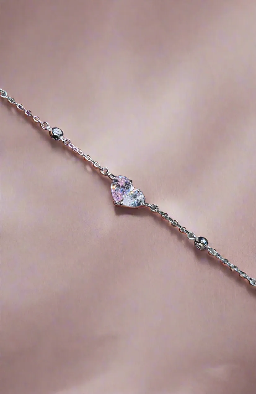 Sterling Silver Double Stone Heart Shaped Bracelet