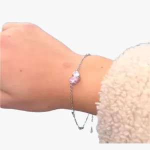 Sterling Silver Double Stone Heart Shaped Bracelet