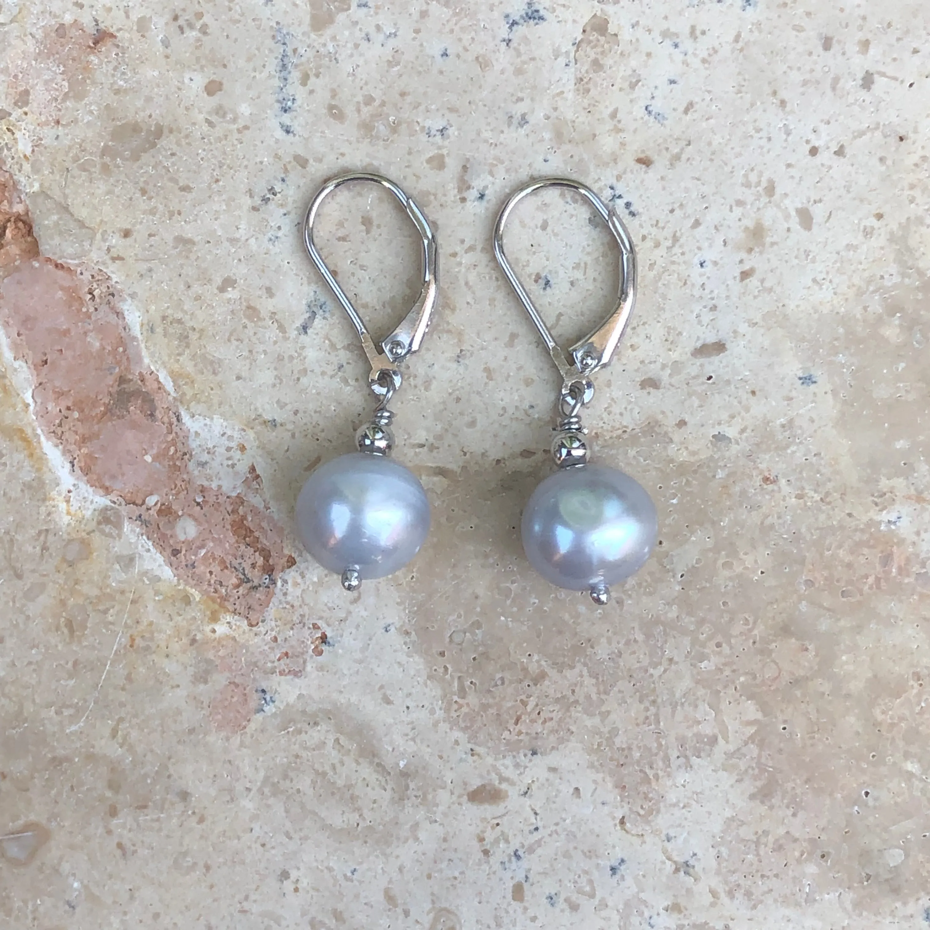 Sterling Silver Gray Baroque Pearl Lever Back Earrings