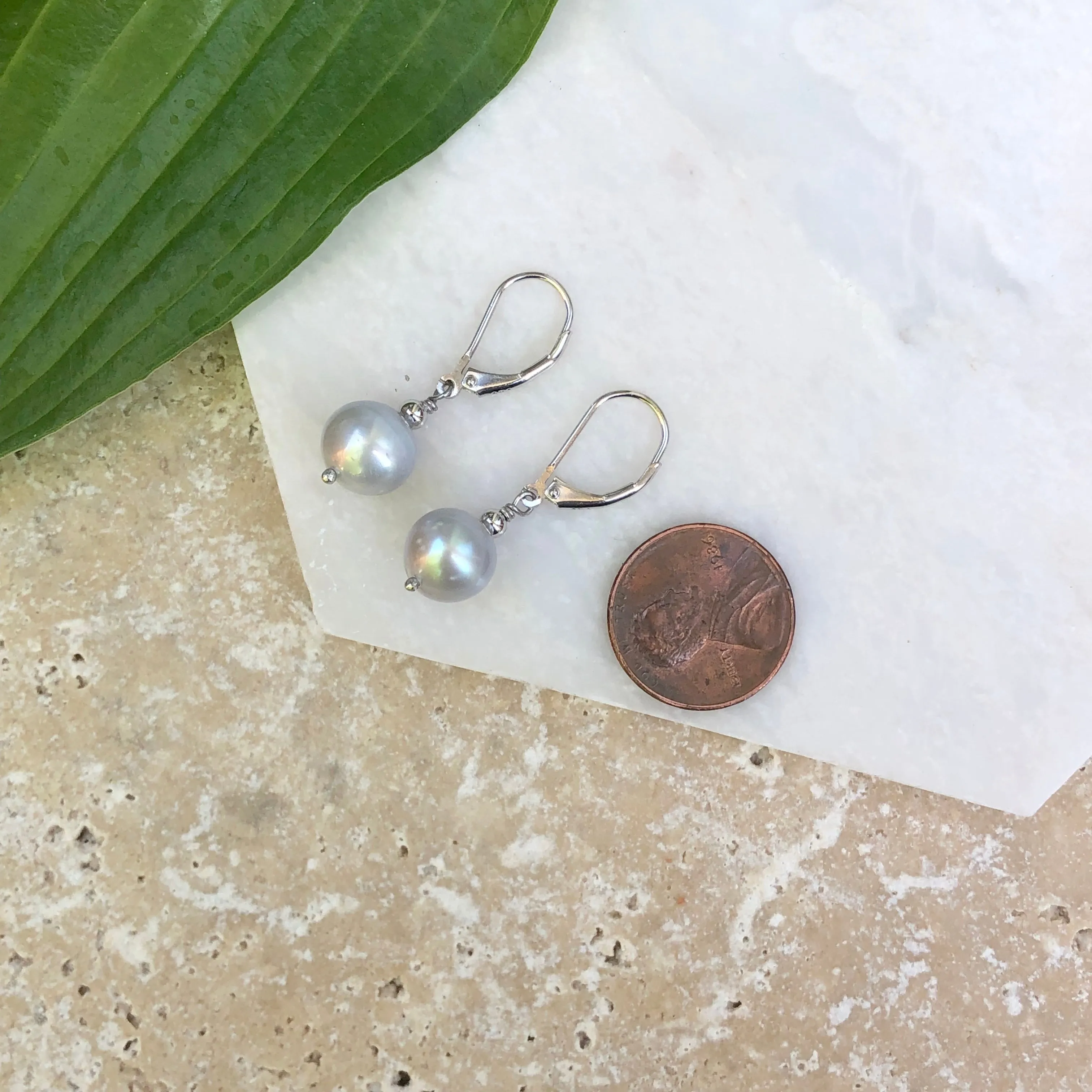 Sterling Silver Gray Baroque Pearl Lever Back Earrings