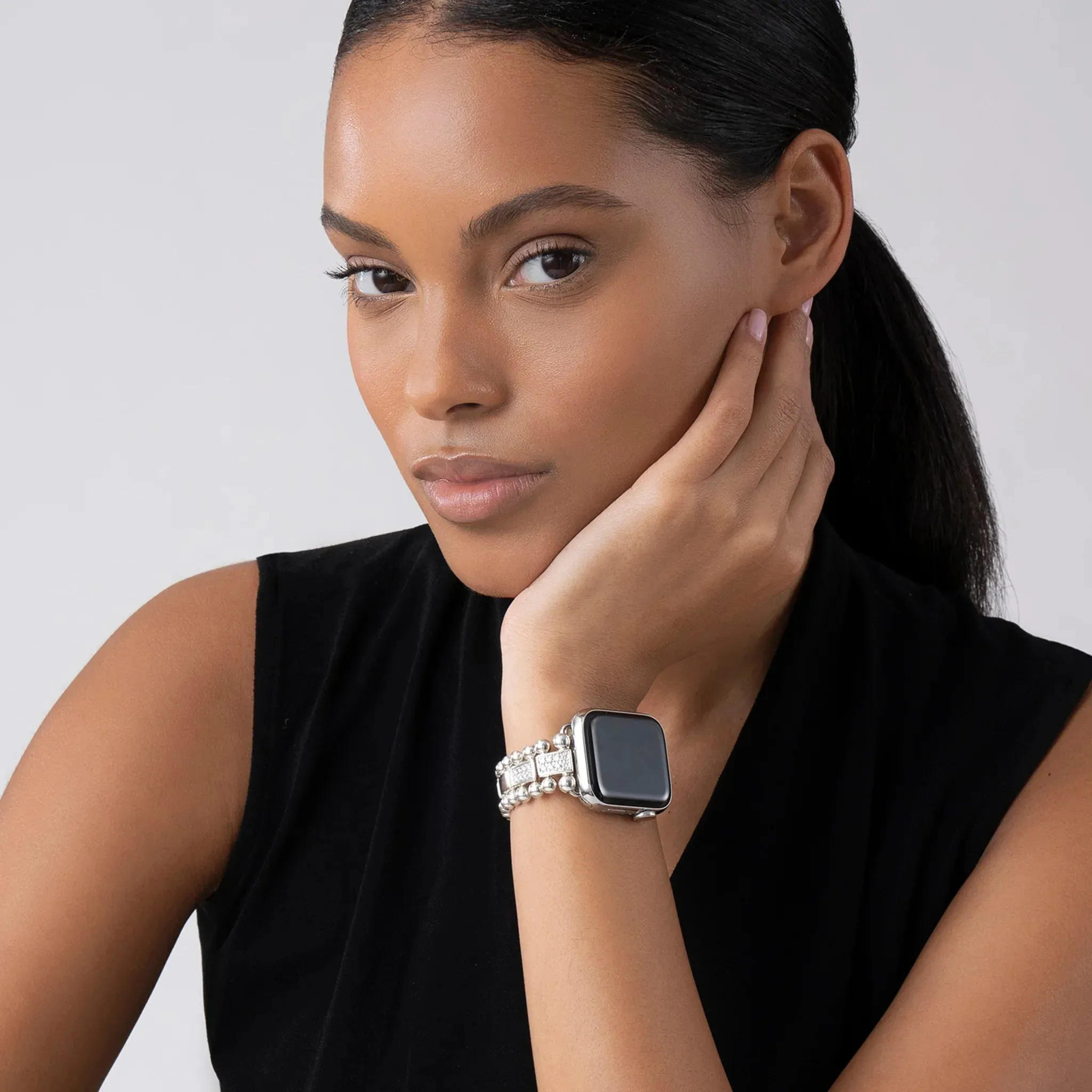 Sterling Silver Half Diamond Watch Bracelet-38-45mm