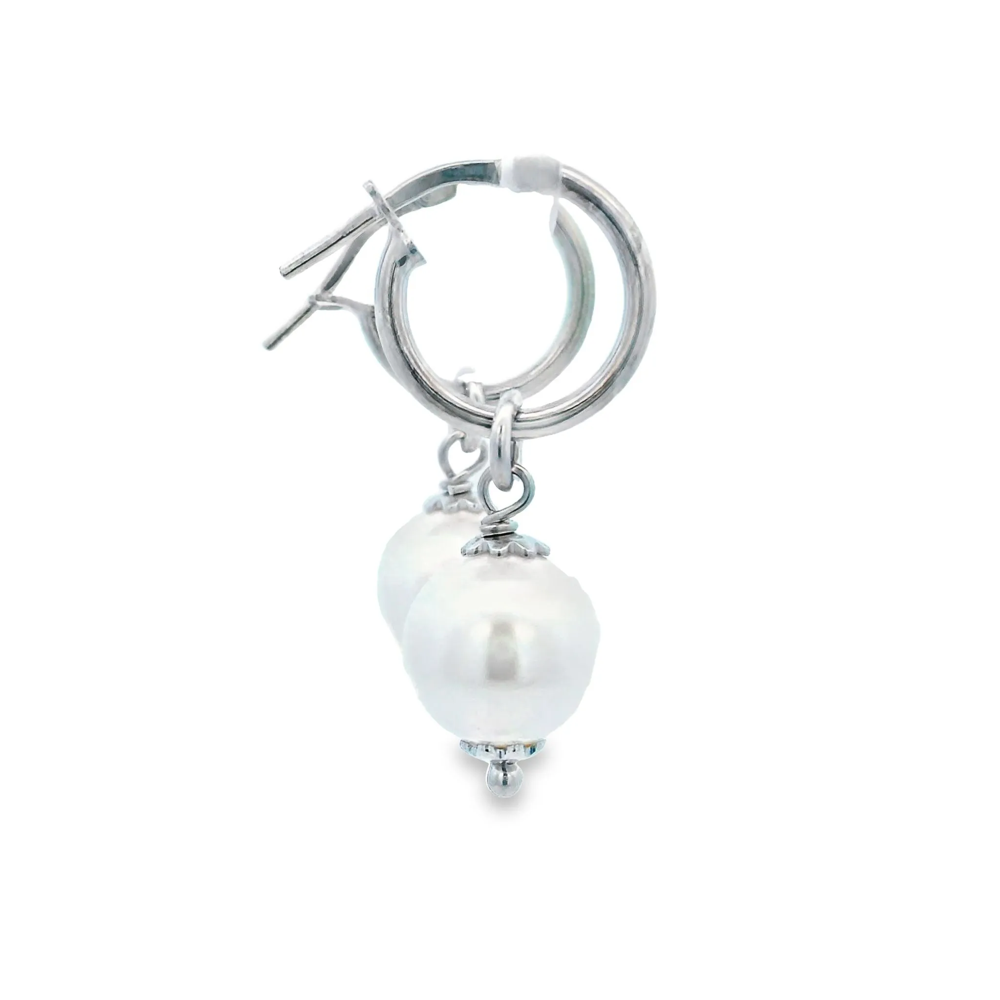 Sterling Silver Hoop with Pearl Drop