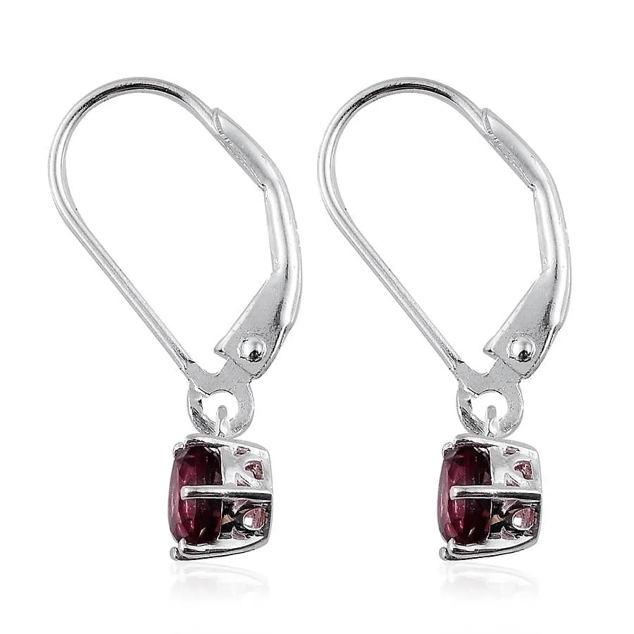 Sterling Silver India Rhodolite Garnet Dangle Lever Back Earrings