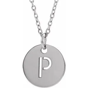 Sterling Silver Initial P 10 mm Disc 16-18" Necklace
