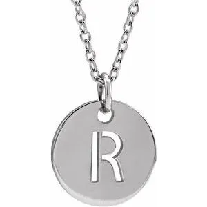Sterling Silver Initial R 10 mm Disc 16-18" Necklace