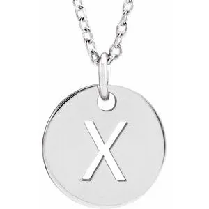 Sterling Silver Initial X 10 mm Disc 16-18" Necklace