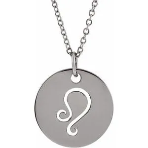 Sterling Silver Leo Zodiac Disc 16-18" Necklace