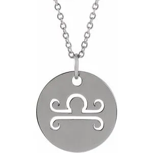Sterling Silver Libra Zodiac Disc 16-18" Necklace