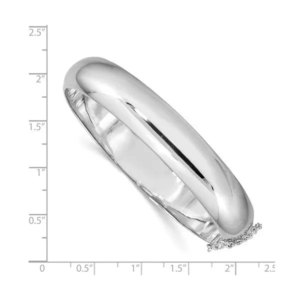 Sterling Silver Rhodium Plated (12mm) High Polished Hinged Bangle Bracelet