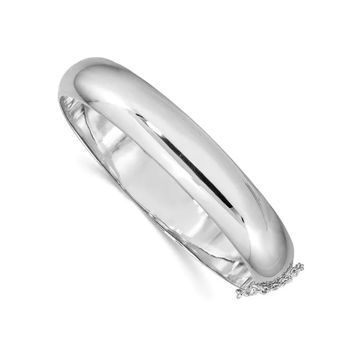 Sterling Silver Rhodium Plated (12mm) High Polished Hinged Bangle Bracelet