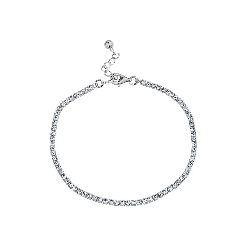 Sterling Silver Rhodium Plated (2mm) CZ Tennis Bracelet