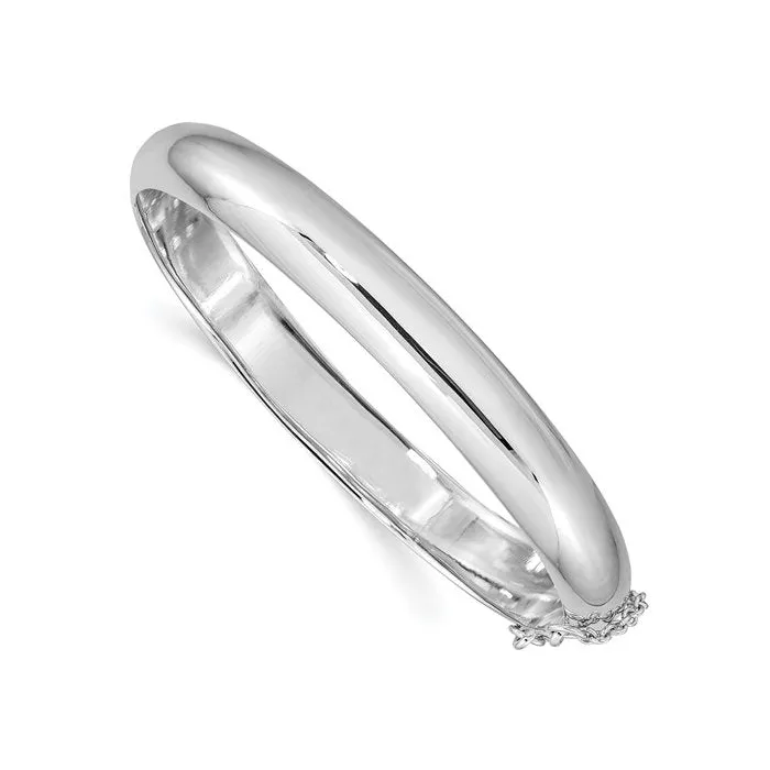 Sterling Silver Rhodium Plated (9mm) High Polished Hinged Bangle Bracelet