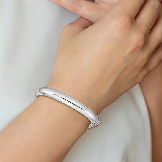 Sterling Silver Rhodium Plated (9mm) High Polished Hinged Bangle Bracelet