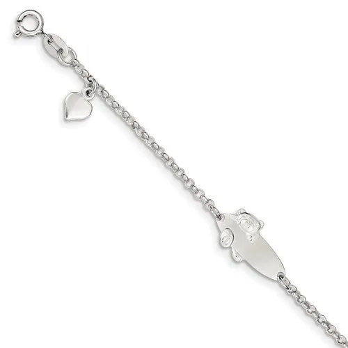 Sterling Silver Rhodium Plated Teddy Bear Baby ID Bracelet