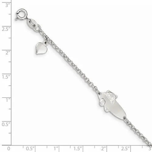 Sterling Silver Rhodium Plated Teddy Bear Baby ID Bracelet