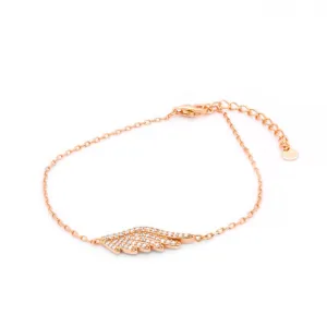 Sterling Silver Rose Gold Plated CZ Angel Wing Bracelet