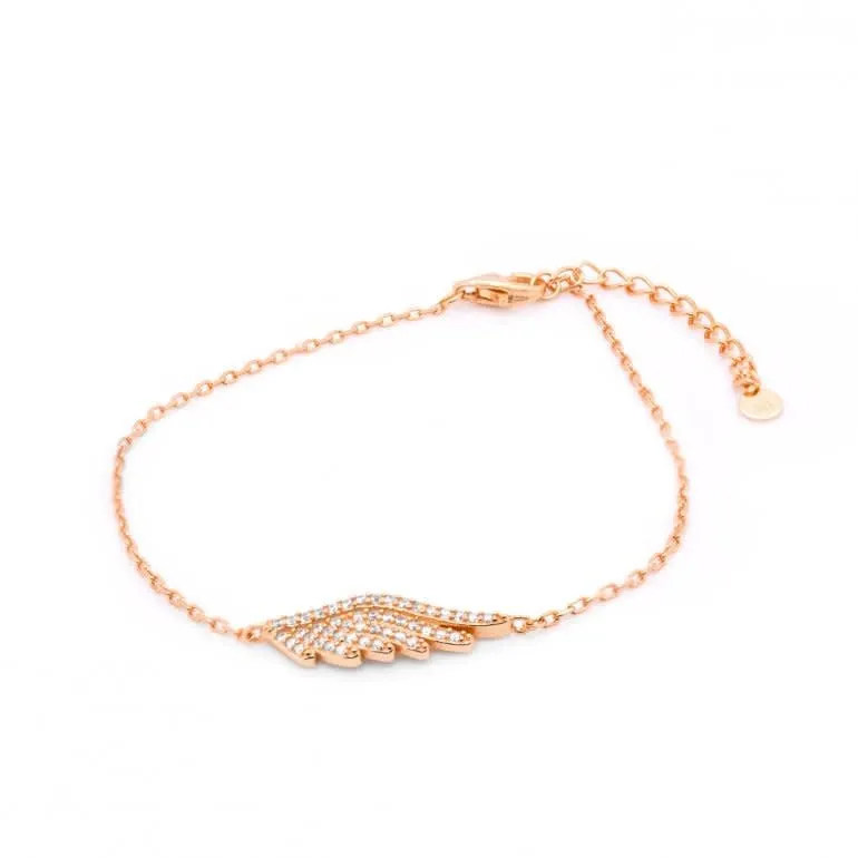 Sterling Silver Rose Gold Plated CZ Angel Wing Bracelet
