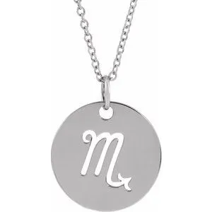 Sterling Silver Scorpio Zodiac Disc 16-18" Necklace