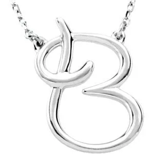Sterling Silver Script Initial B 16" Necklace