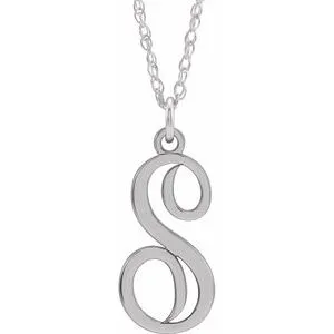 Sterling Silver Script Initial S 16-18" Necklace