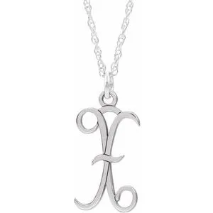 Sterling Silver Script Initial X 16-18" Necklace