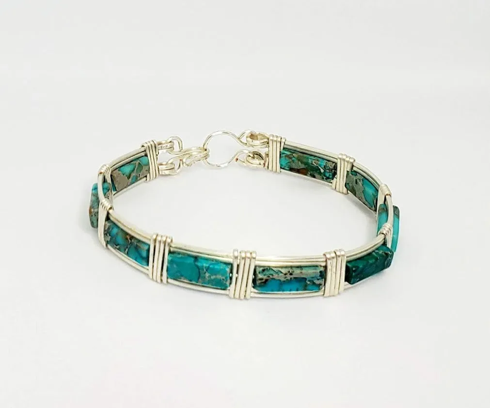 Sterling Silver Semi-Precious Gemstone Bracelet Bangle 20 gauge wire