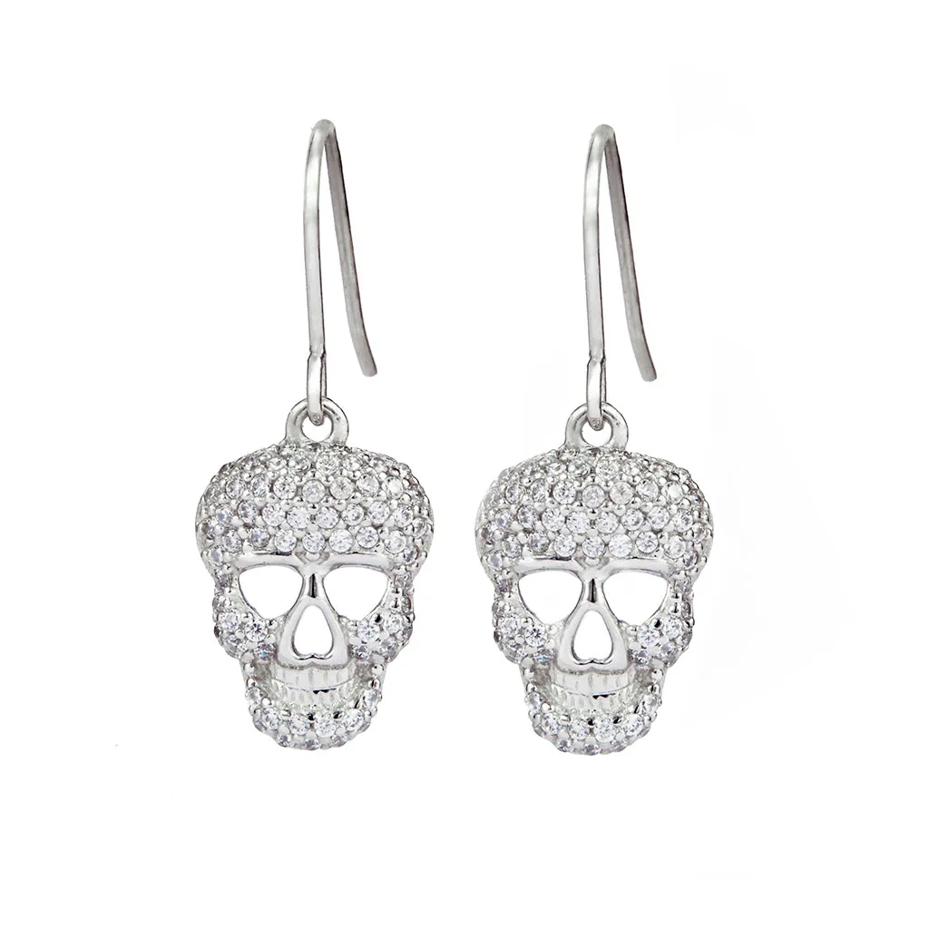 Sterling Silver Skull Drop Earrings