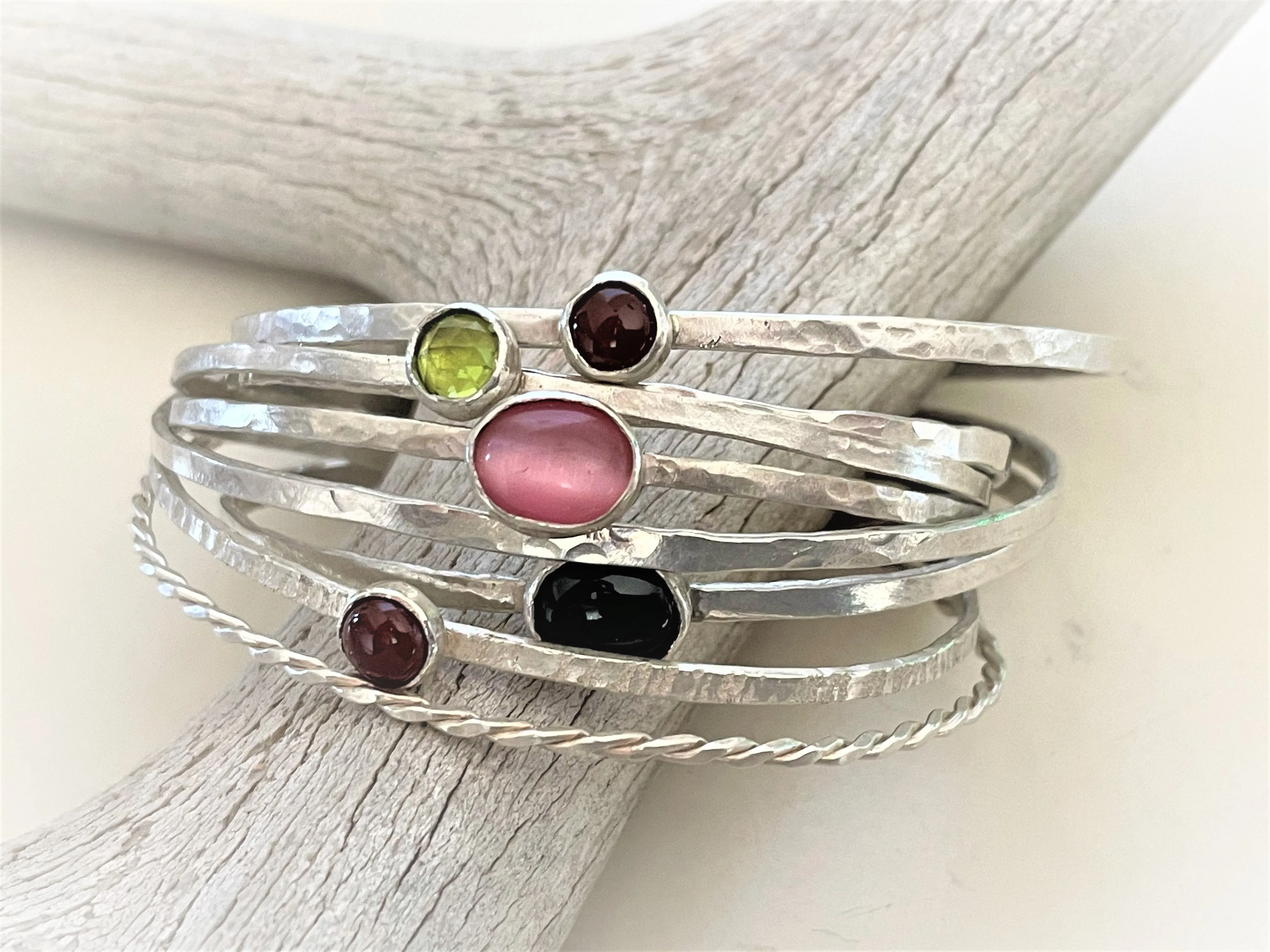 Sterling Silver Stacking Bracelet with Gemstone