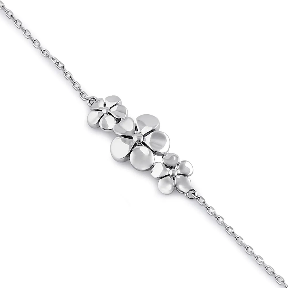 Sterling Silver Triple Plumeria Bracelet