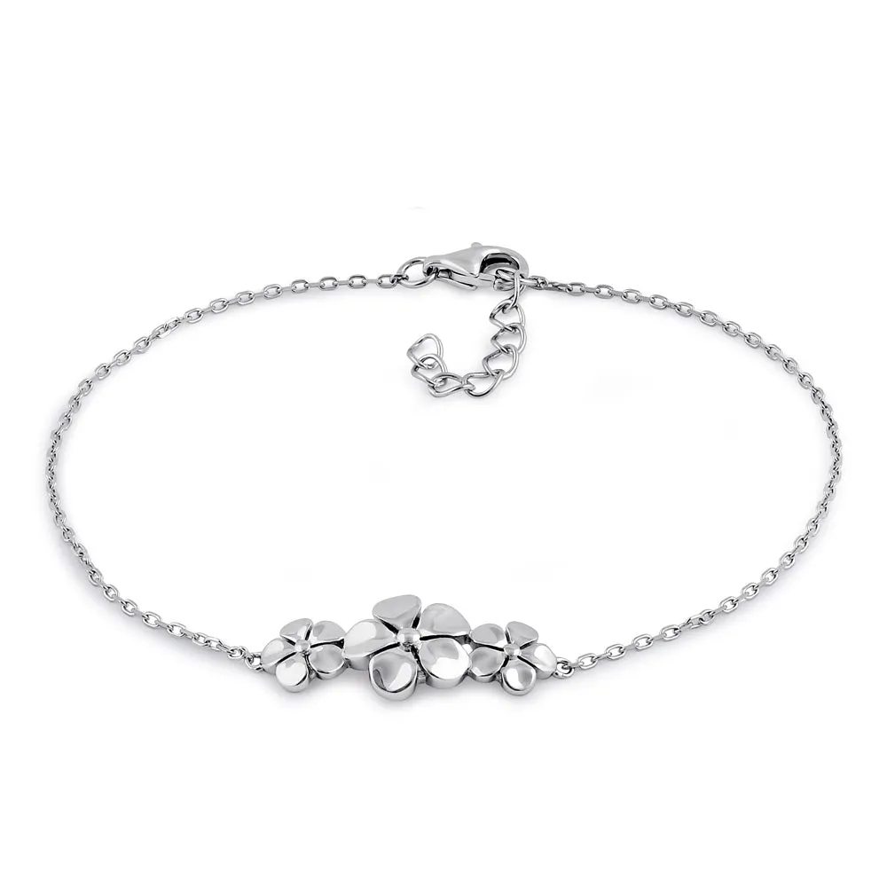 Sterling Silver Triple Plumeria Bracelet