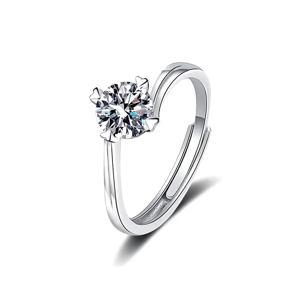 Sterling Silver Twisted Heart Moissanite Ring for Women