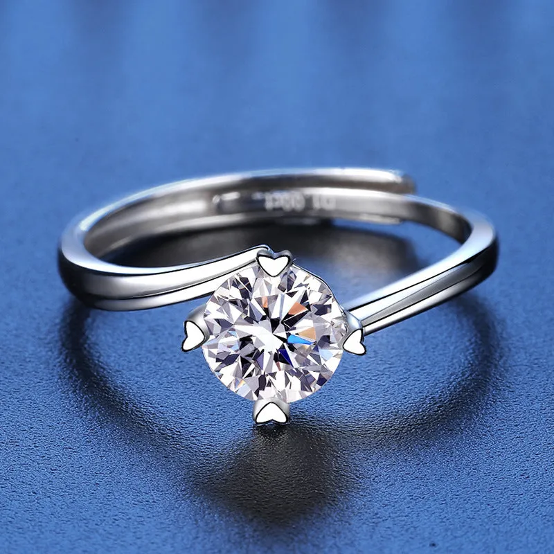Sterling Silver Twisted Heart Moissanite Ring for Women