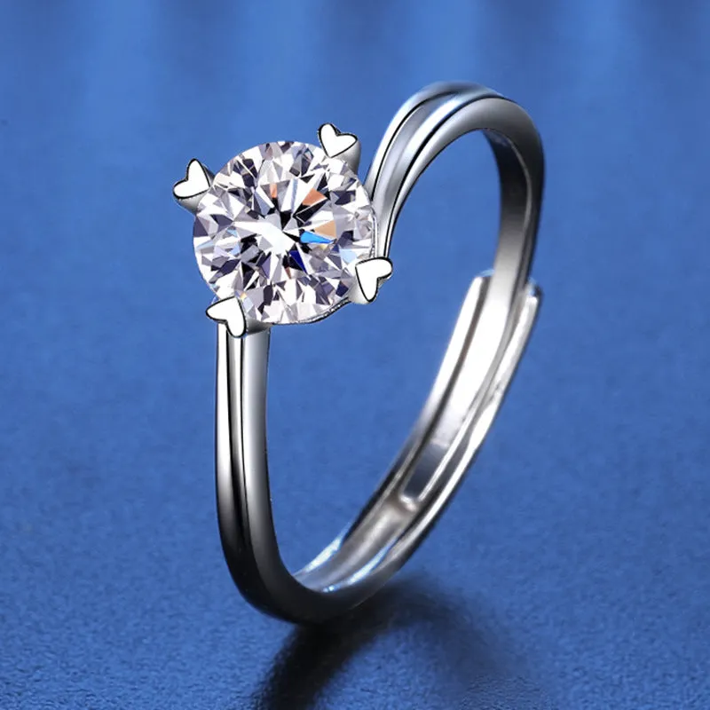 Sterling Silver Twisted Heart Moissanite Ring for Women
