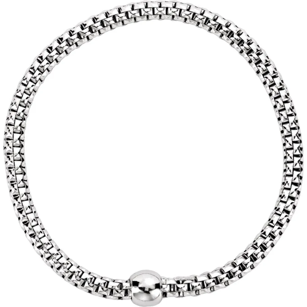Sterling Silver White Rhodium Plated 4.3mm Woven Stretch Bracelet