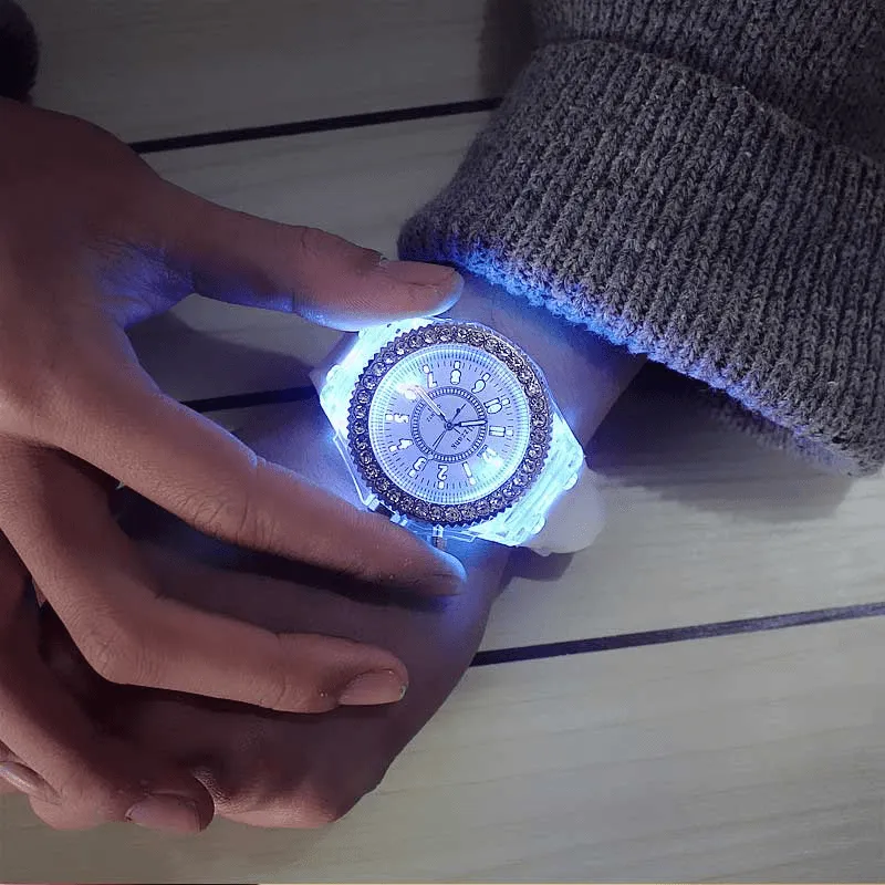 STEVVEX Luxury Led Flash Watch Personality Trends Students Lovers Jellies Woman Men's Watches Color Light Wrist Watch For Women and Girls